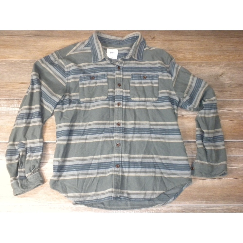 Katin Sierra Flannel Shirt Mens L Gray Blue Striped California Coastal‎ Surfing